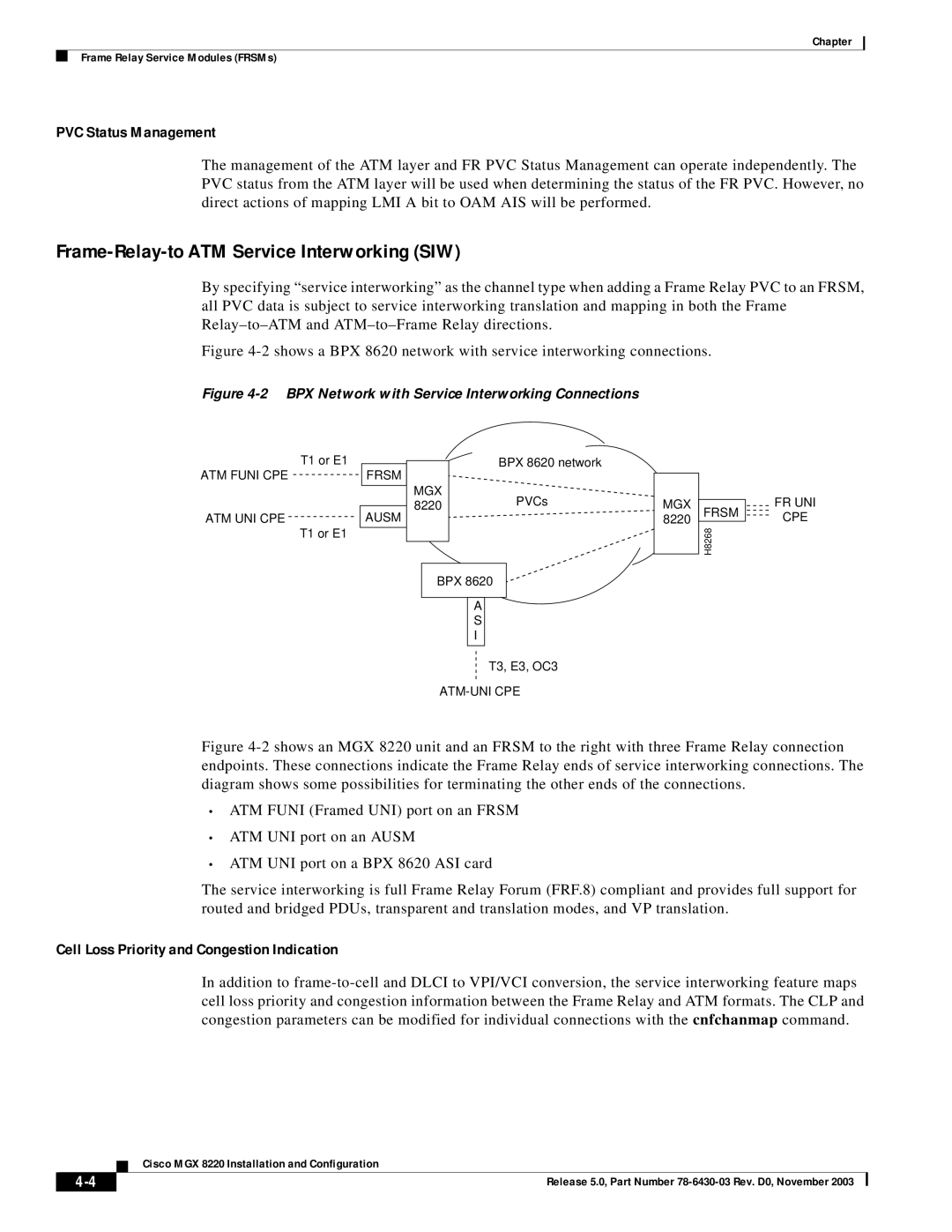 Cisco Systems MGX 8220 manual Frame-Relay-to ATM Service Interworking SIW, PVC Status Management 