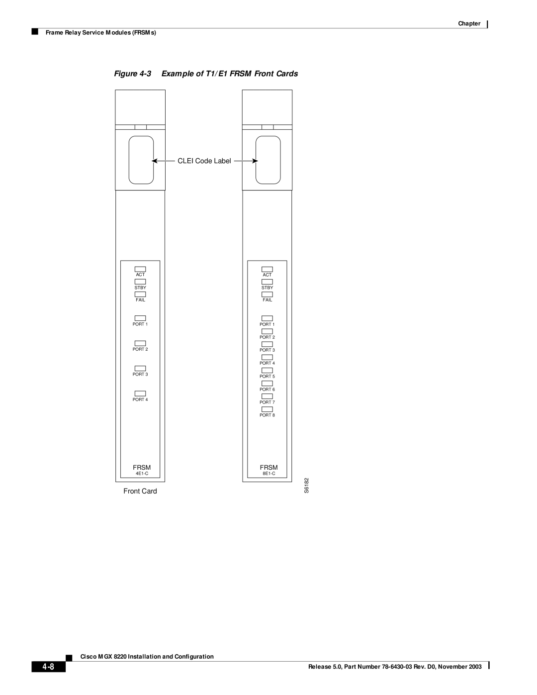 Cisco Systems MGX 8220 manual Example of T1/E1 Frsm Front Cards 