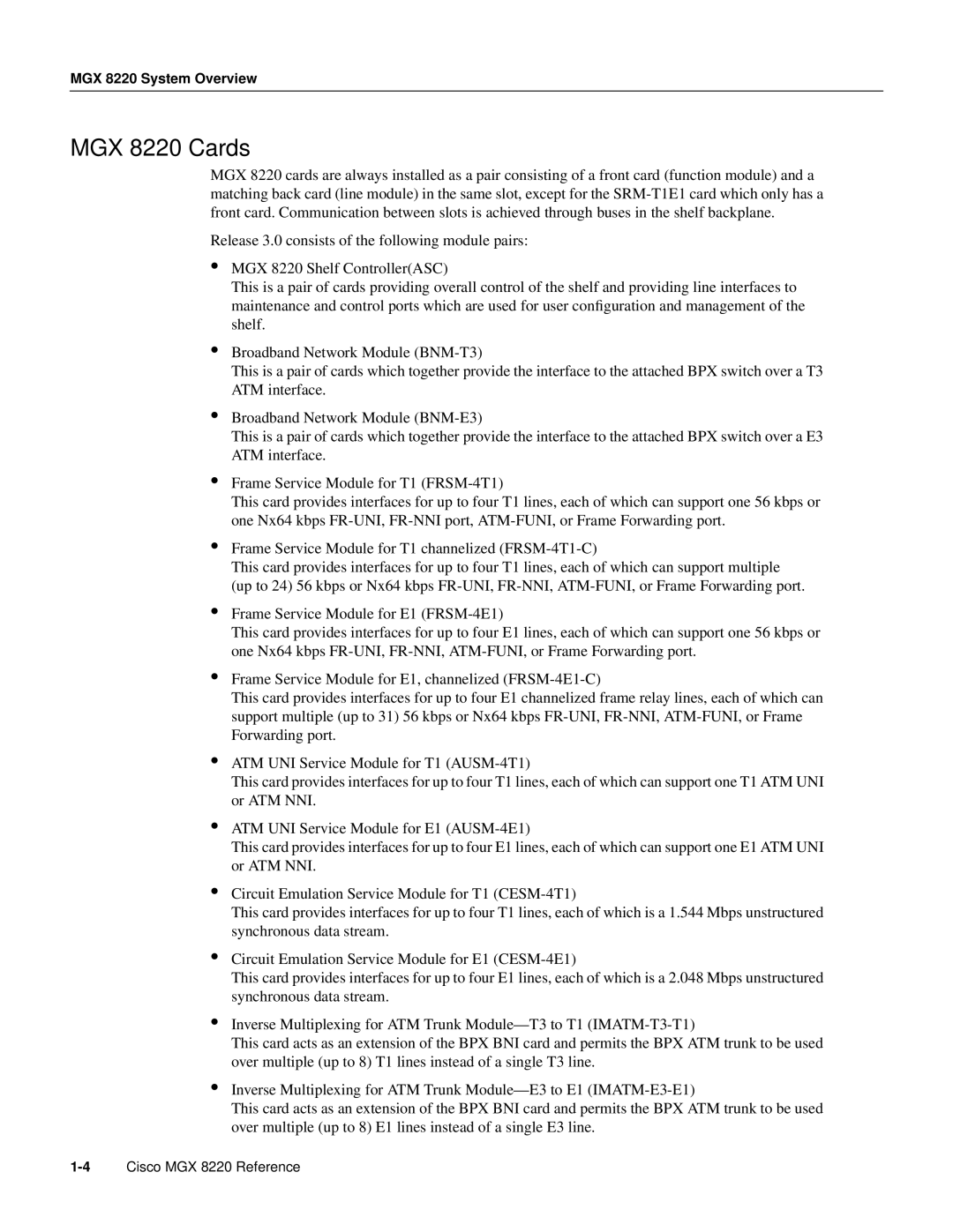 Cisco Systems manual MGX 8220 Cards 