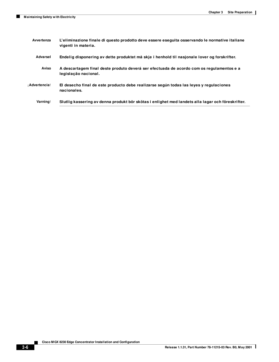 Cisco Systems MGX 8230 manual Site Preparation Maintaining Safety with Electricity 