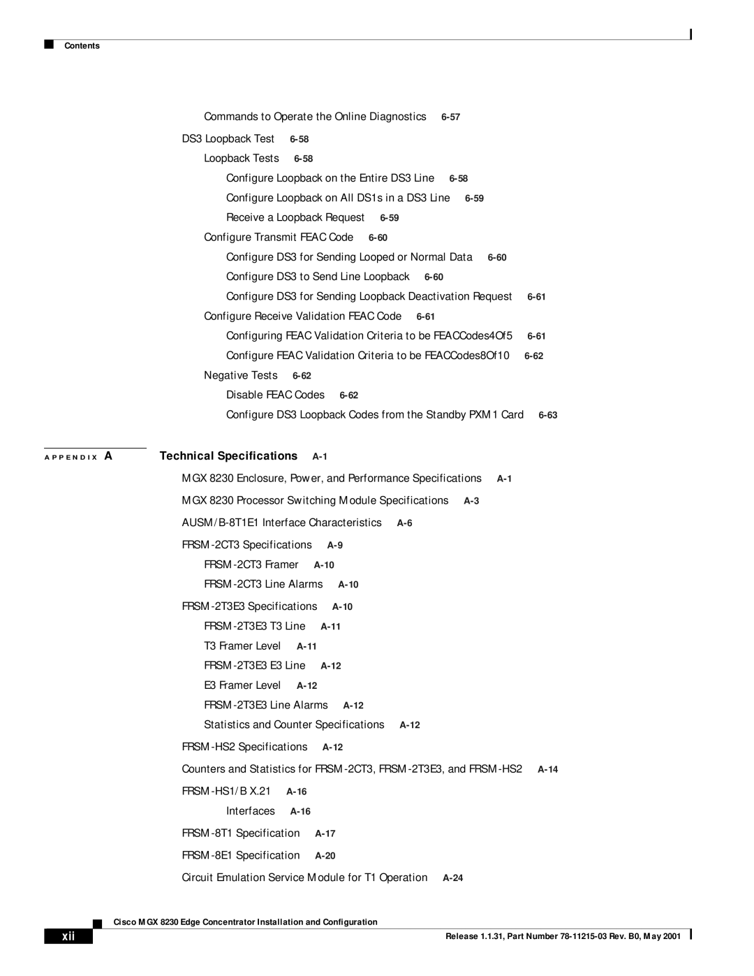 Cisco Systems MGX 8230 manual Technical Specifications, FRSM-2CT3 Framer 