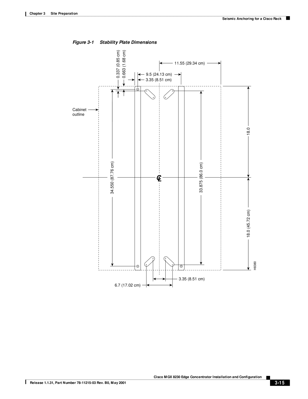 Cisco Systems MGX 8230 manual Stability Plate Dimensions 