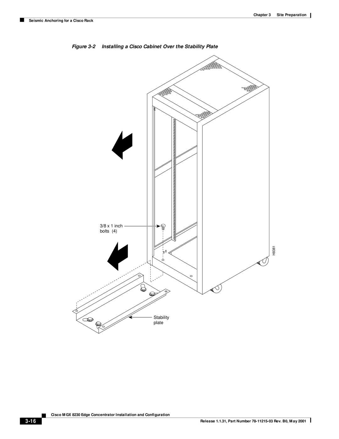 Cisco Systems MGX 8230 manual Installing a Cisco Cabinet Over the Stability Plate 