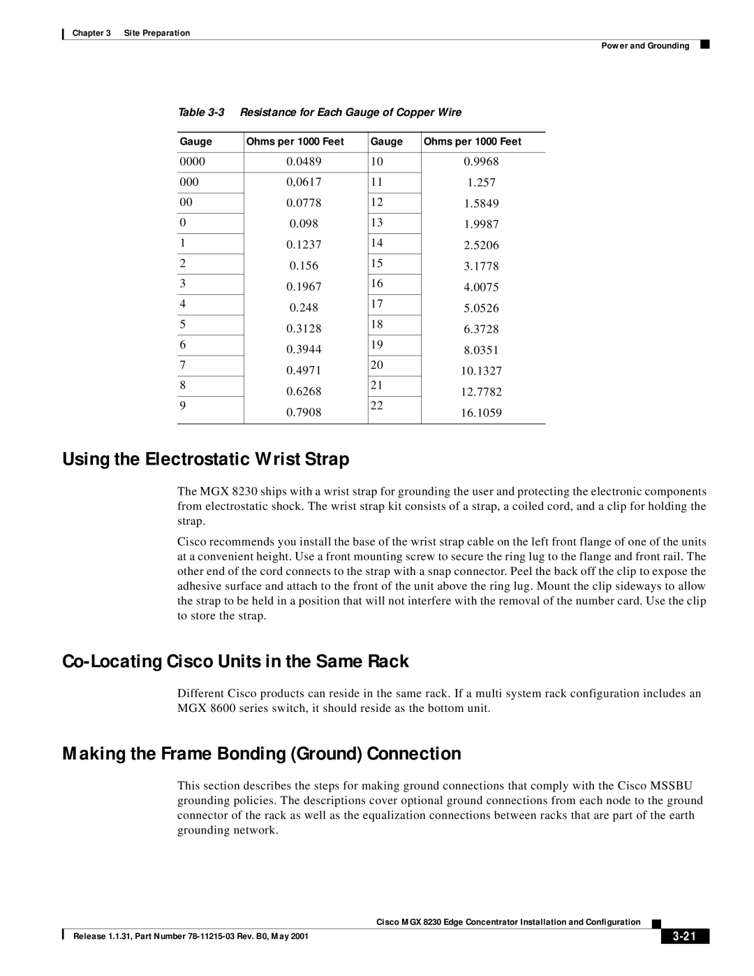 Cisco Systems MGX 8230 manual Using the Electrostatic Wrist Strap, Co-Locating Cisco Units in the Same Rack 