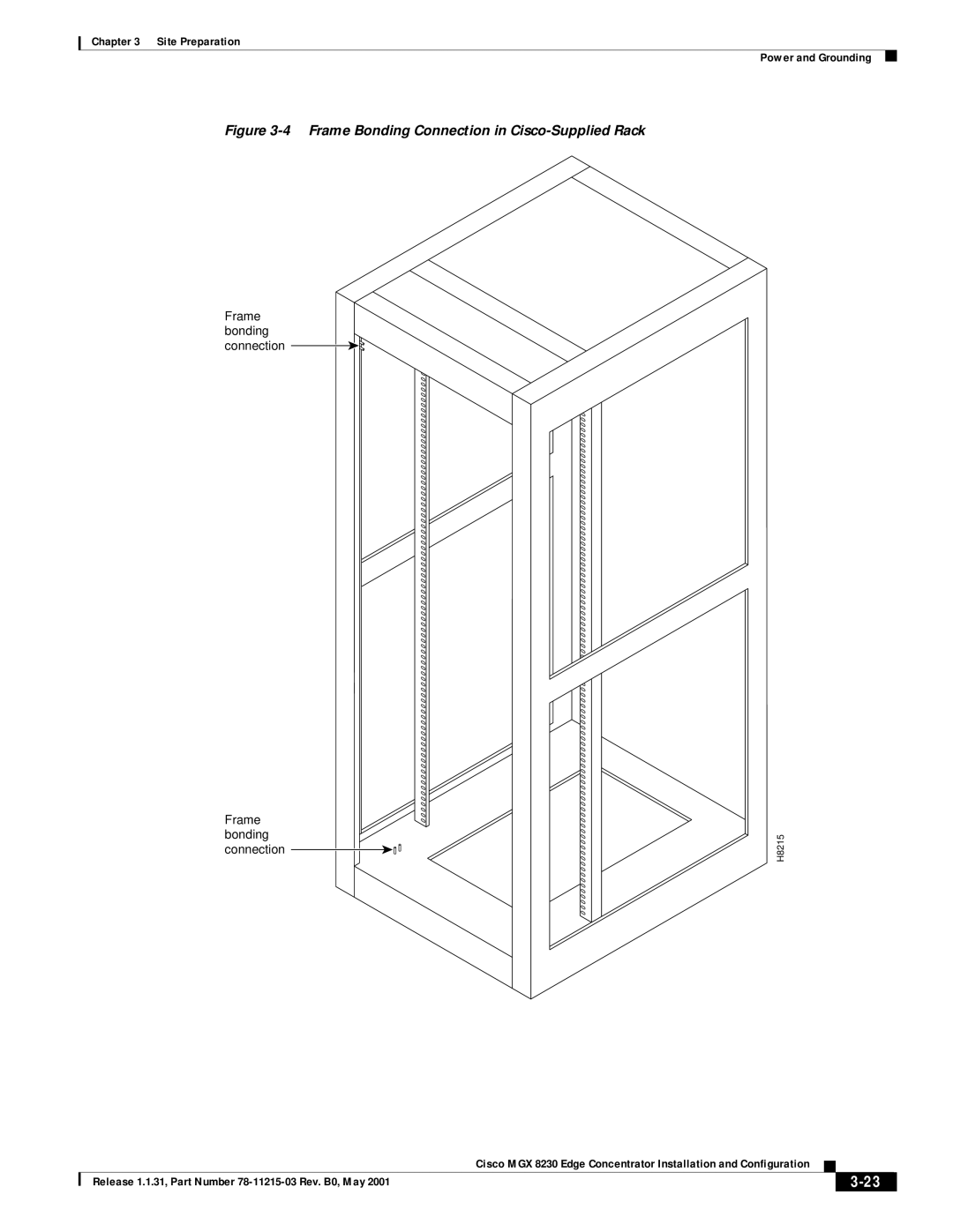 Cisco Systems MGX 8230 manual Frame Bonding Connection in Cisco-Supplied Rack 