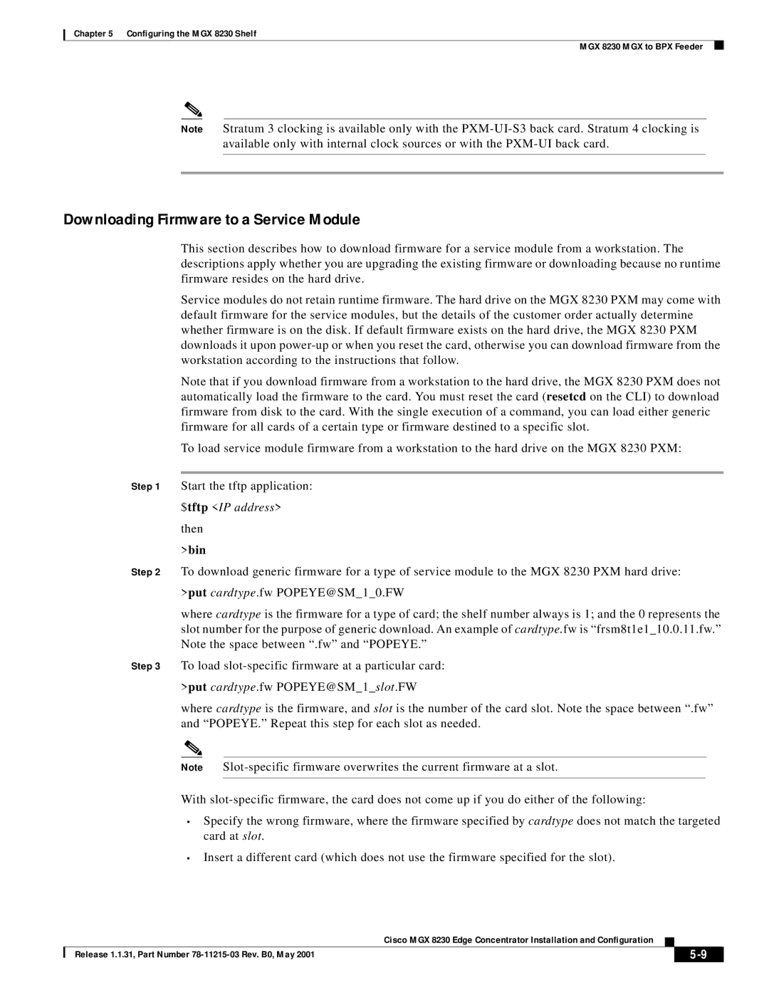 Cisco Systems MGX 8230 manual Downloading Firmware to a Service Module, $tftp IP address, Then 