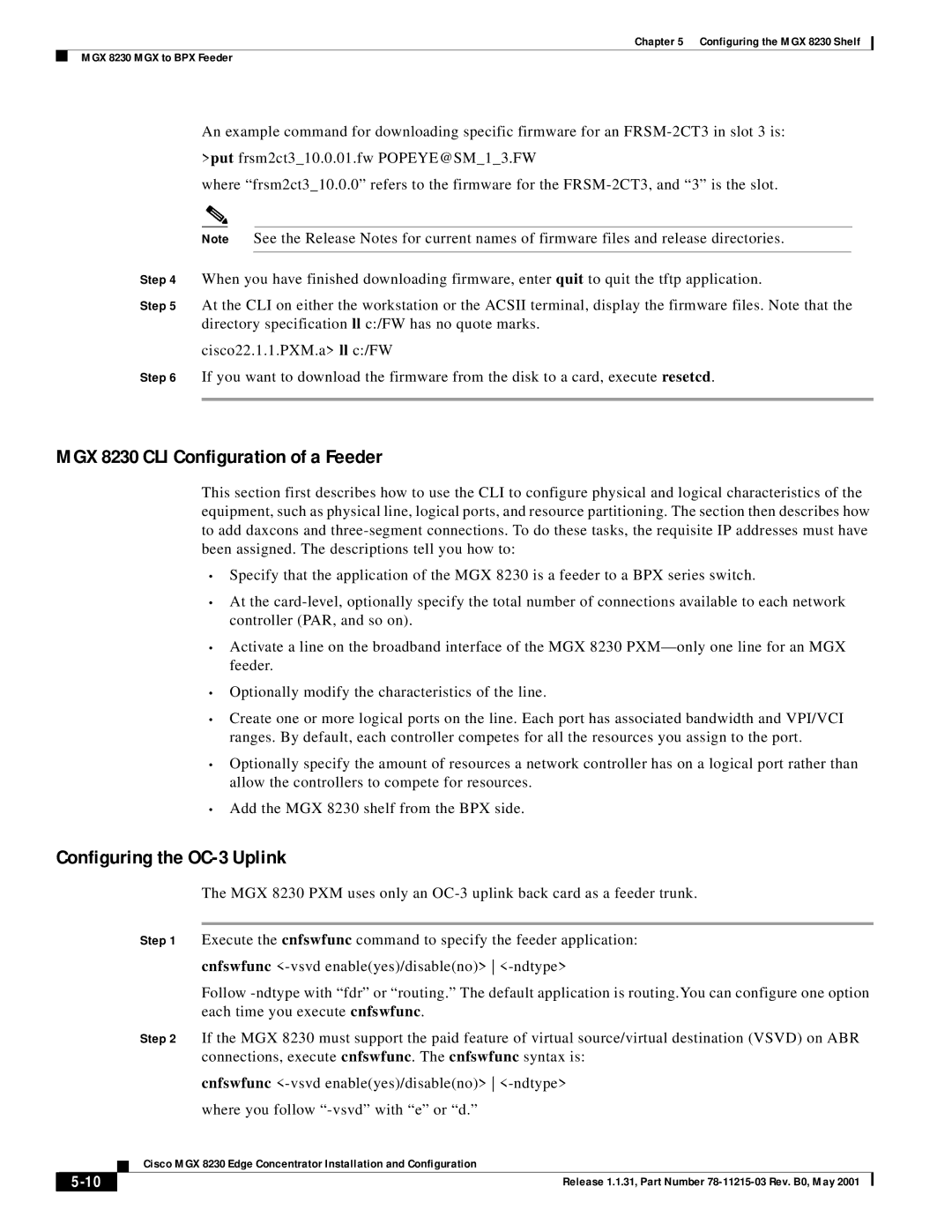 Cisco Systems manual MGX 8230 CLI Configuration of a Feeder, Configuring the OC-3 Uplink 