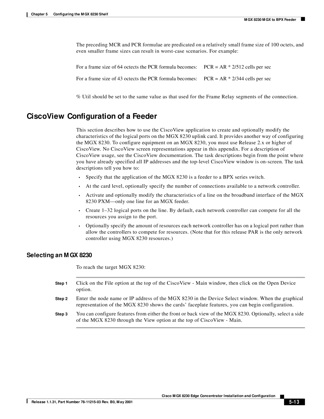 Cisco Systems MGX 8230 manual CiscoView Configuration of a Feeder, Selecting an MGX 