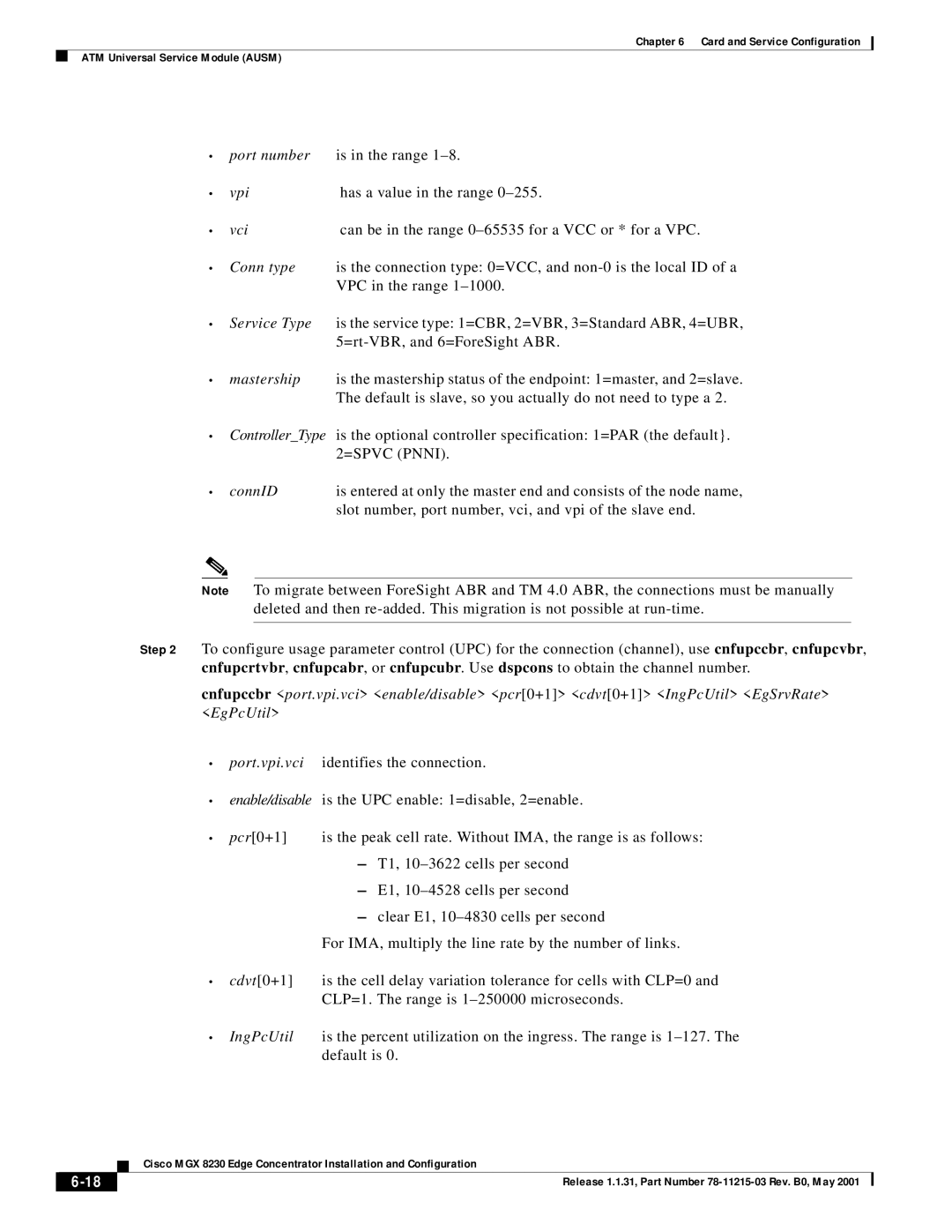 Cisco Systems MGX 8230 manual Port number is in the range 