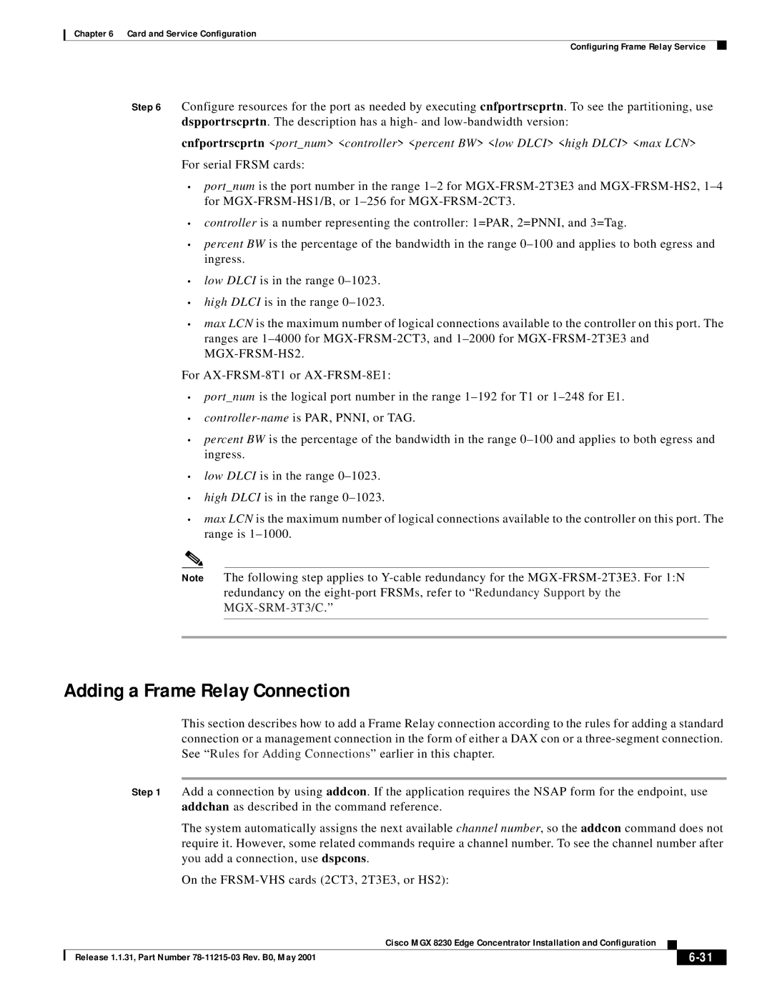 Cisco Systems MGX 8230 manual Adding a Frame Relay Connection 