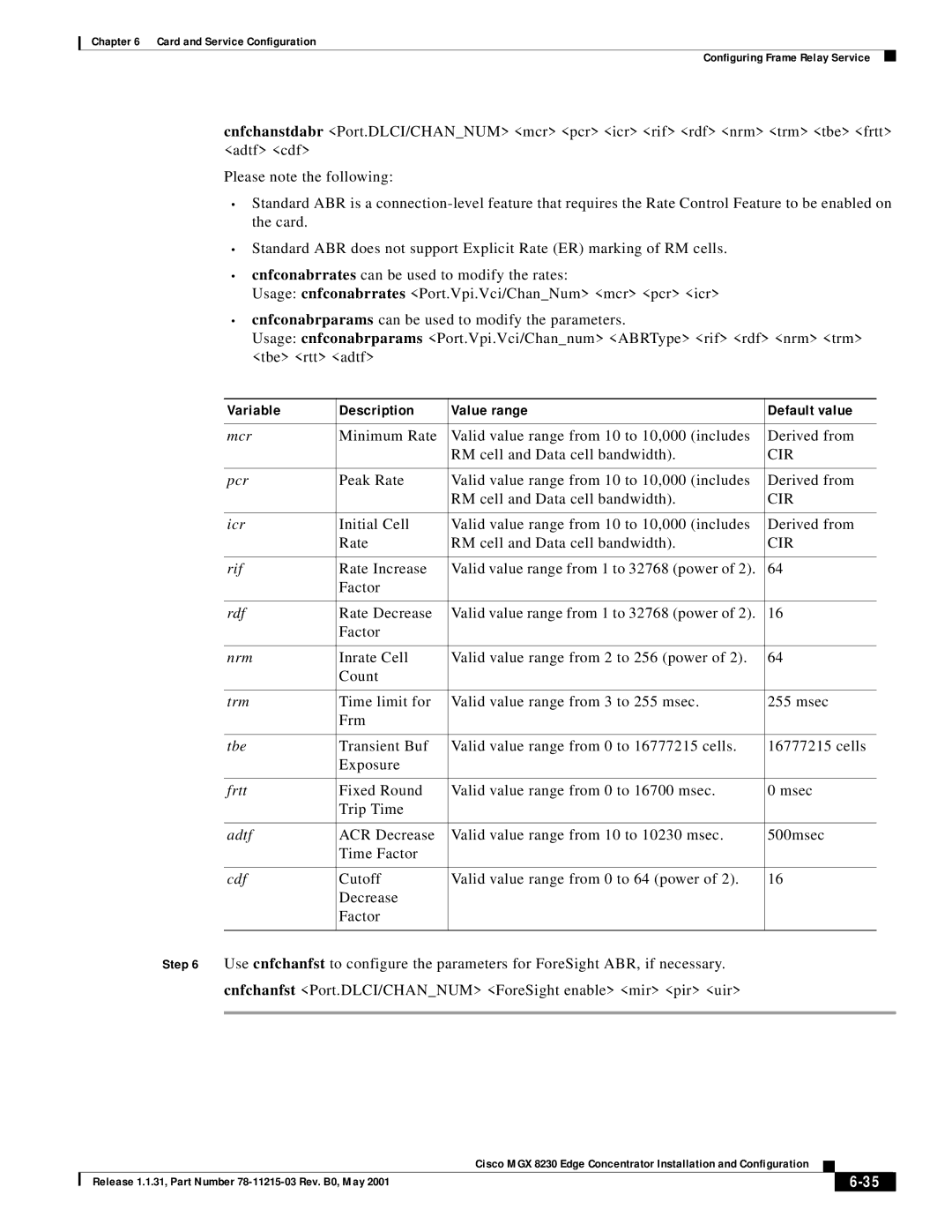 Cisco Systems MGX 8230 manual Cir 