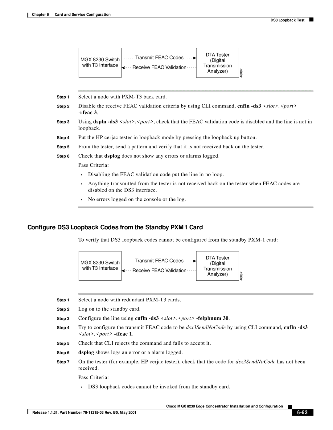 Cisco Systems MGX 8230 manual Configure DS3 Loopback Codes from the Standby PXM1 Card 