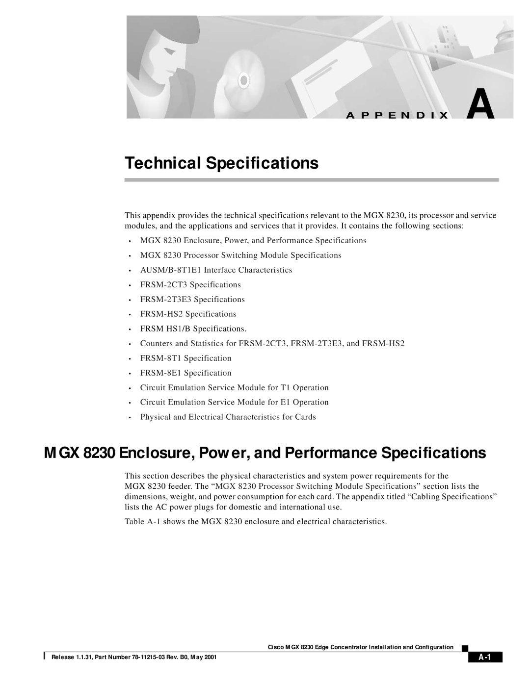 Cisco Systems MGX 8230 manual Technical Specifications, Frsm HS1/B Specifications 