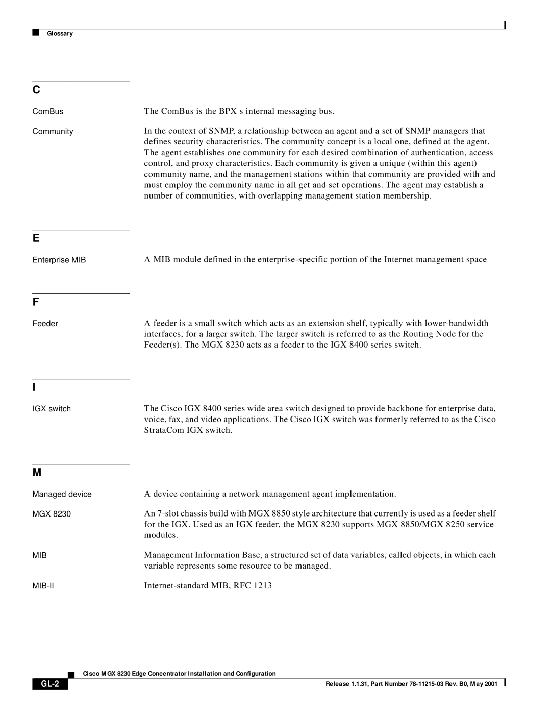 Cisco Systems MGX 8230 manual StrataCom IGX switch, GL-2 