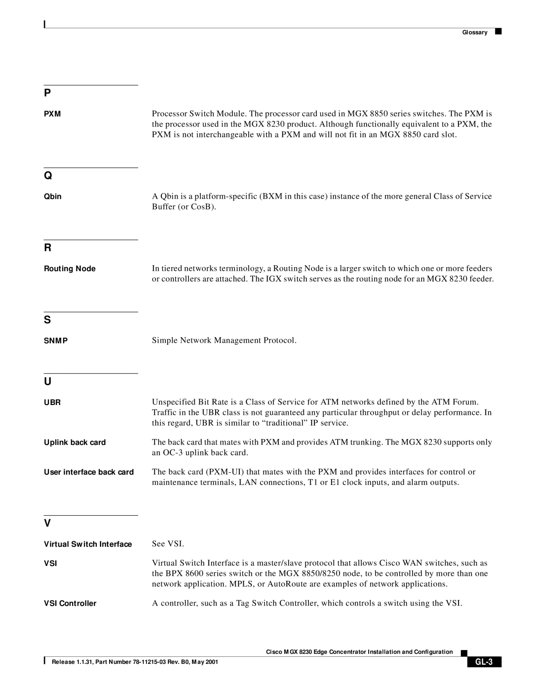 Cisco Systems MGX 8230 manual GL-3 