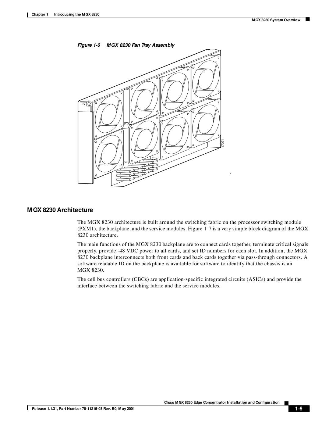 Cisco Systems manual MGX 8230 Architecture, MGX 8230 Fan Tray Assembly 