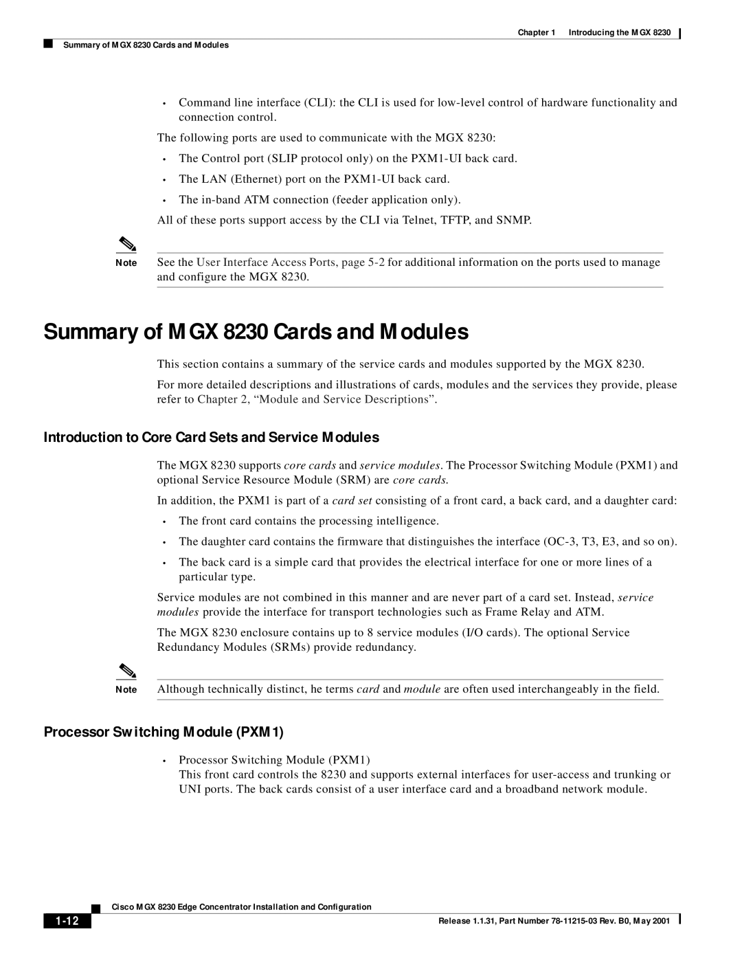 Cisco Systems manual Summary of MGX 8230 Cards and Modules, Introduction to Core Card Sets and Service Modules 