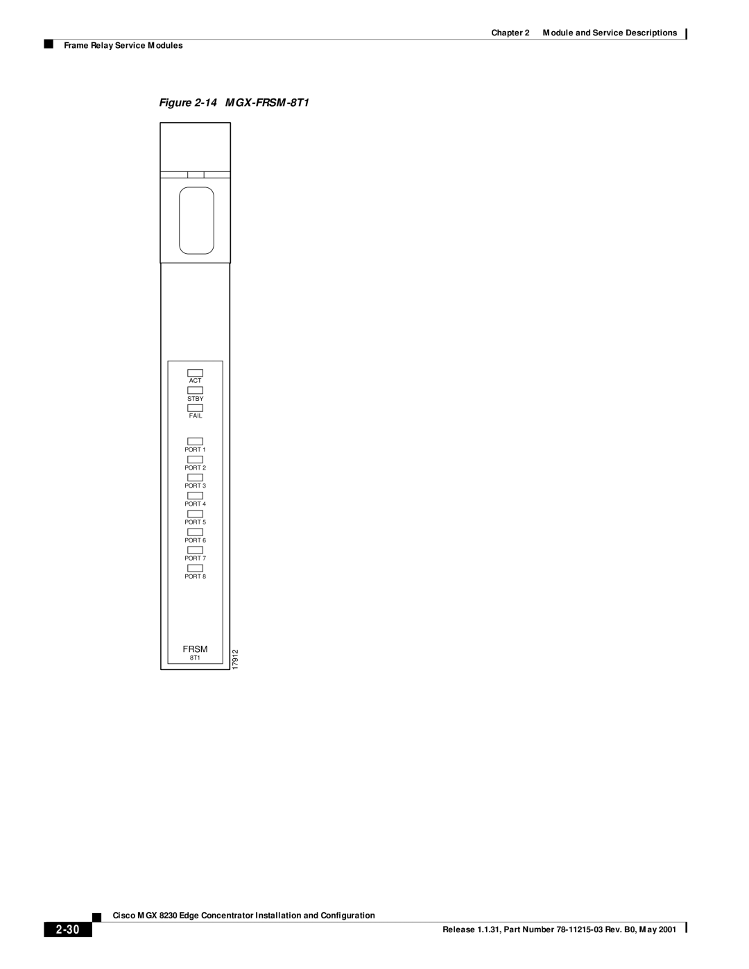 Cisco Systems MGX 8230 manual MGX-FRSM-8T1 