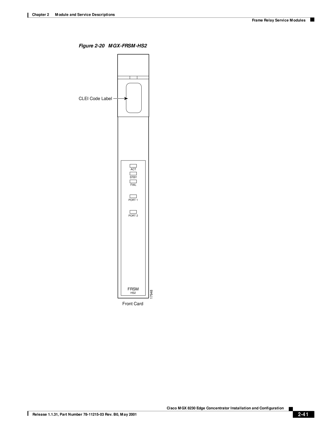 Cisco Systems MGX 8230 manual MGX-FRSM-HS2 