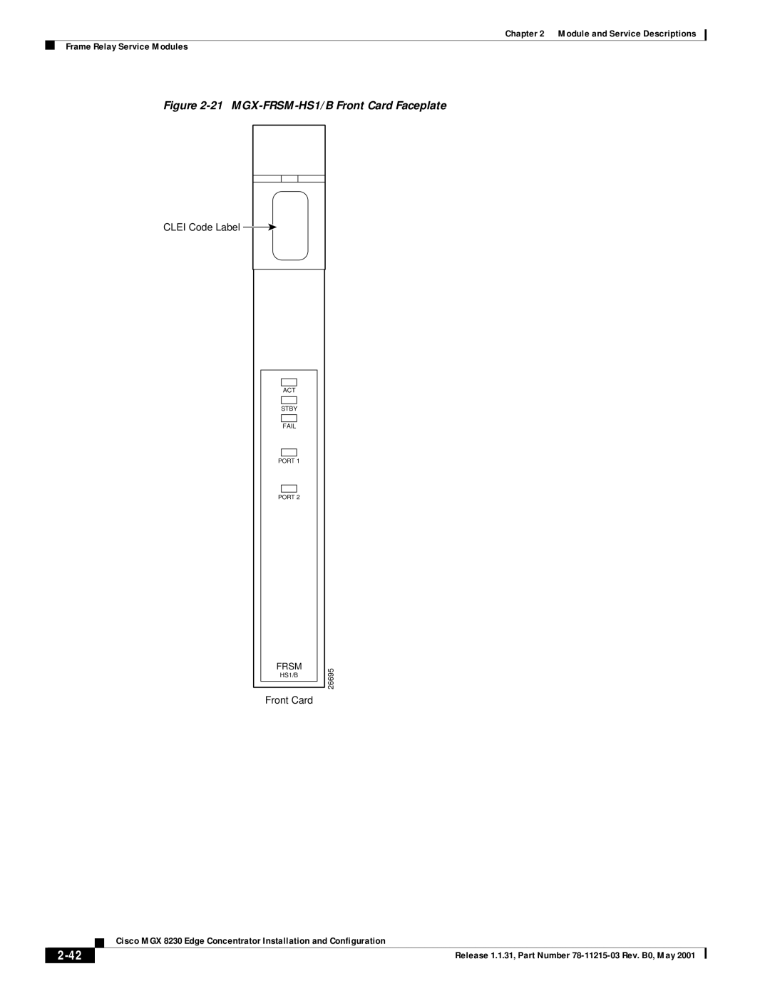 Cisco Systems MGX 8230 manual MGX-FRSM-HS1/B Front Card Faceplate 