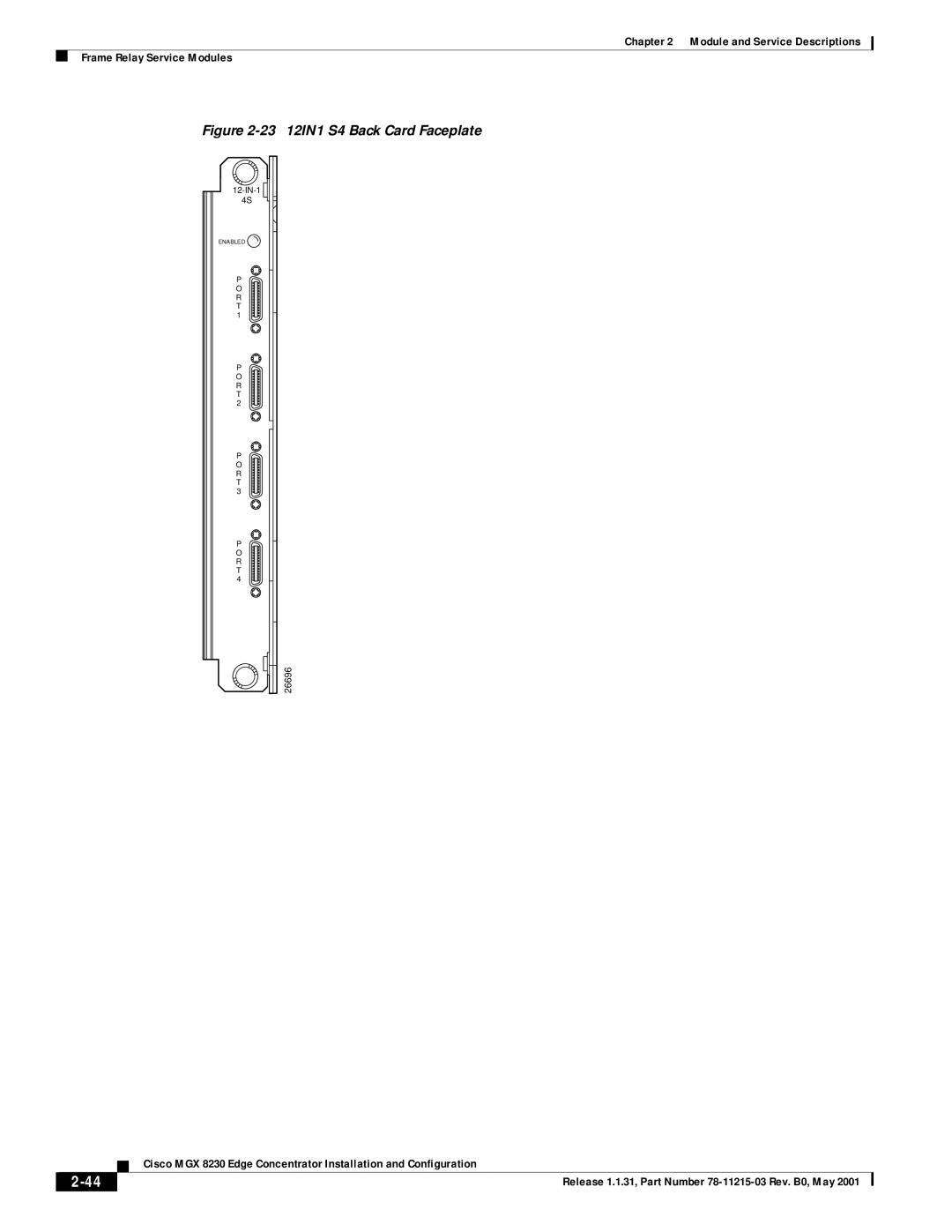 Cisco Systems MGX 8230 manual 23 12IN1 S4 Back Card Faceplate 