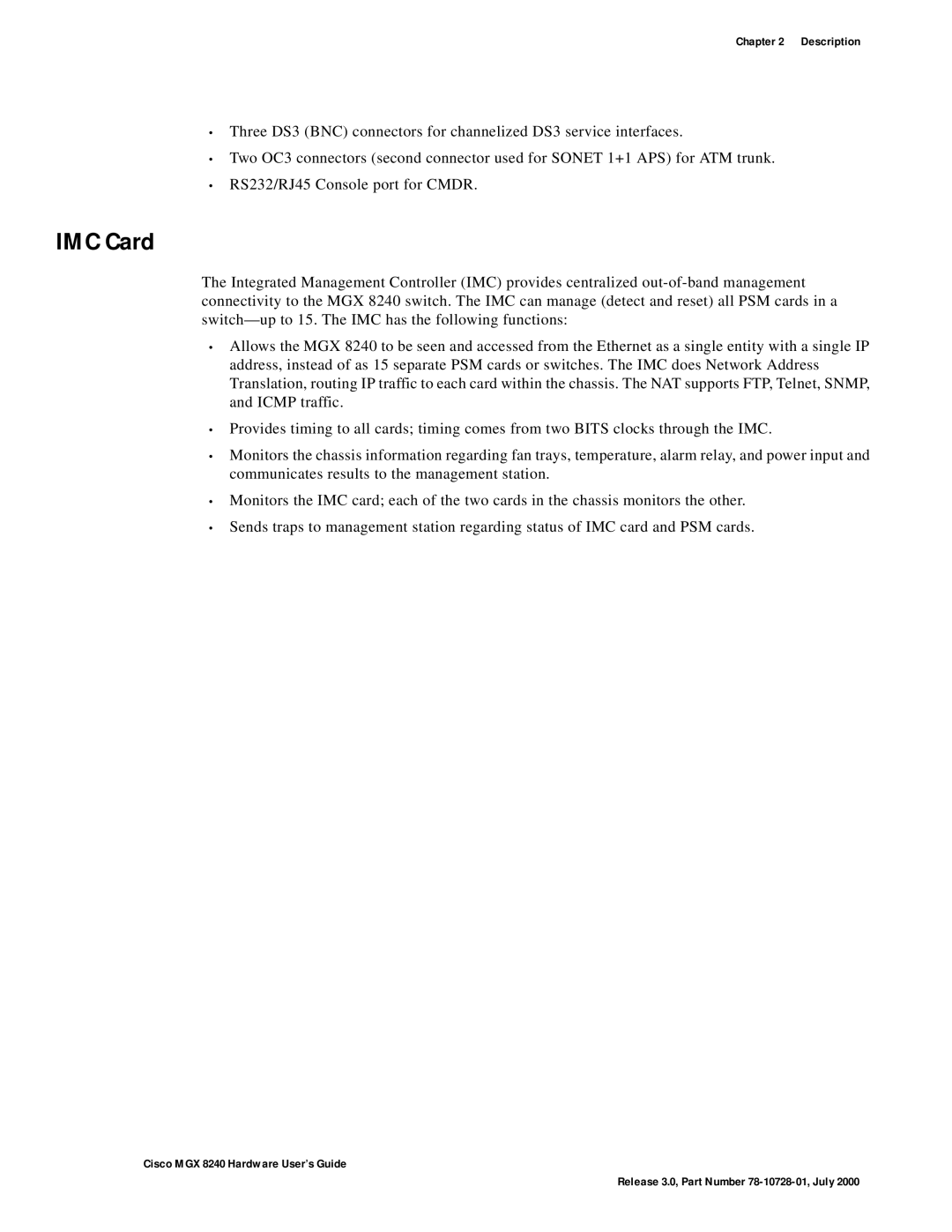 Cisco Systems MGX 8240 manual IMC Card 