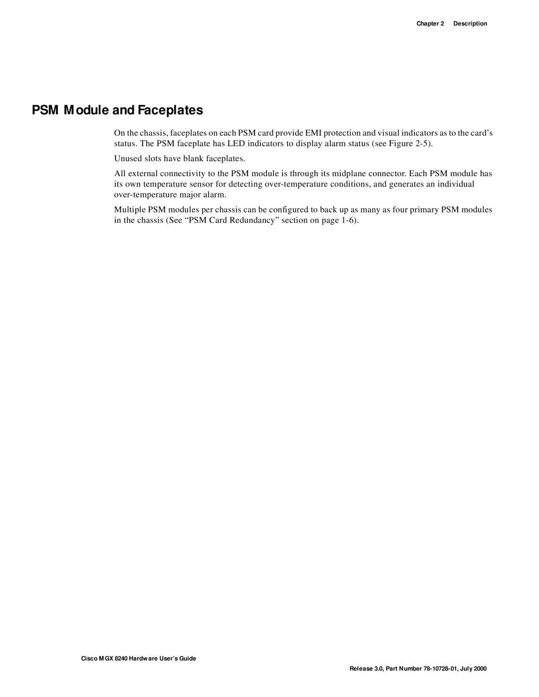 Cisco Systems MGX 8240 manual PSM Module and Faceplates 