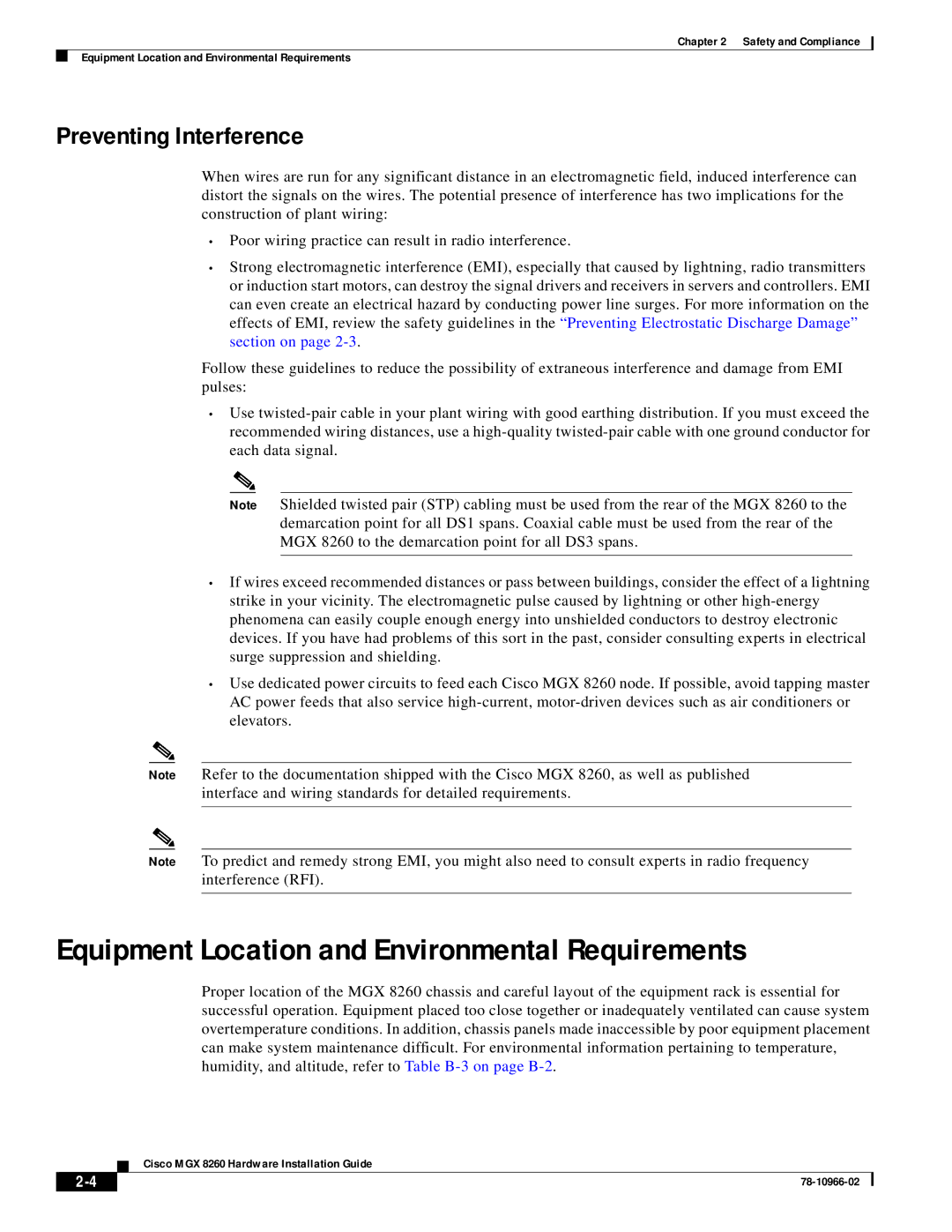 Cisco Systems MGX 8260 appendix Equipment Location and Environmental Requirements, Preventing Interference 