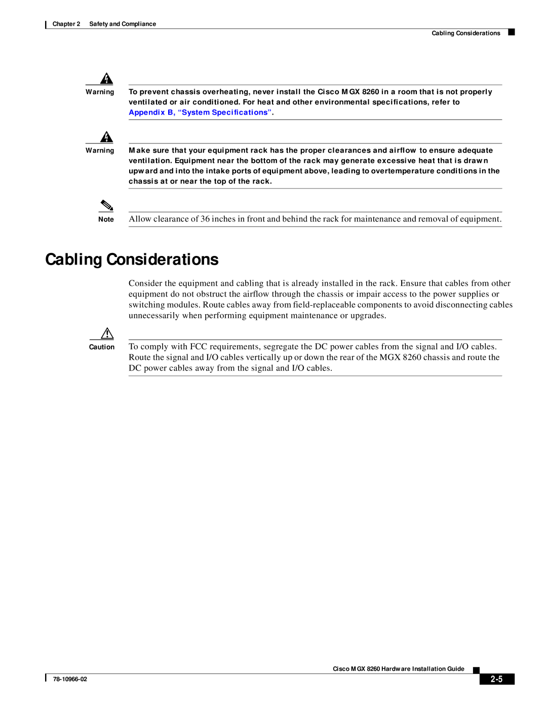 Cisco Systems MGX 8260 appendix Cabling Considerations 