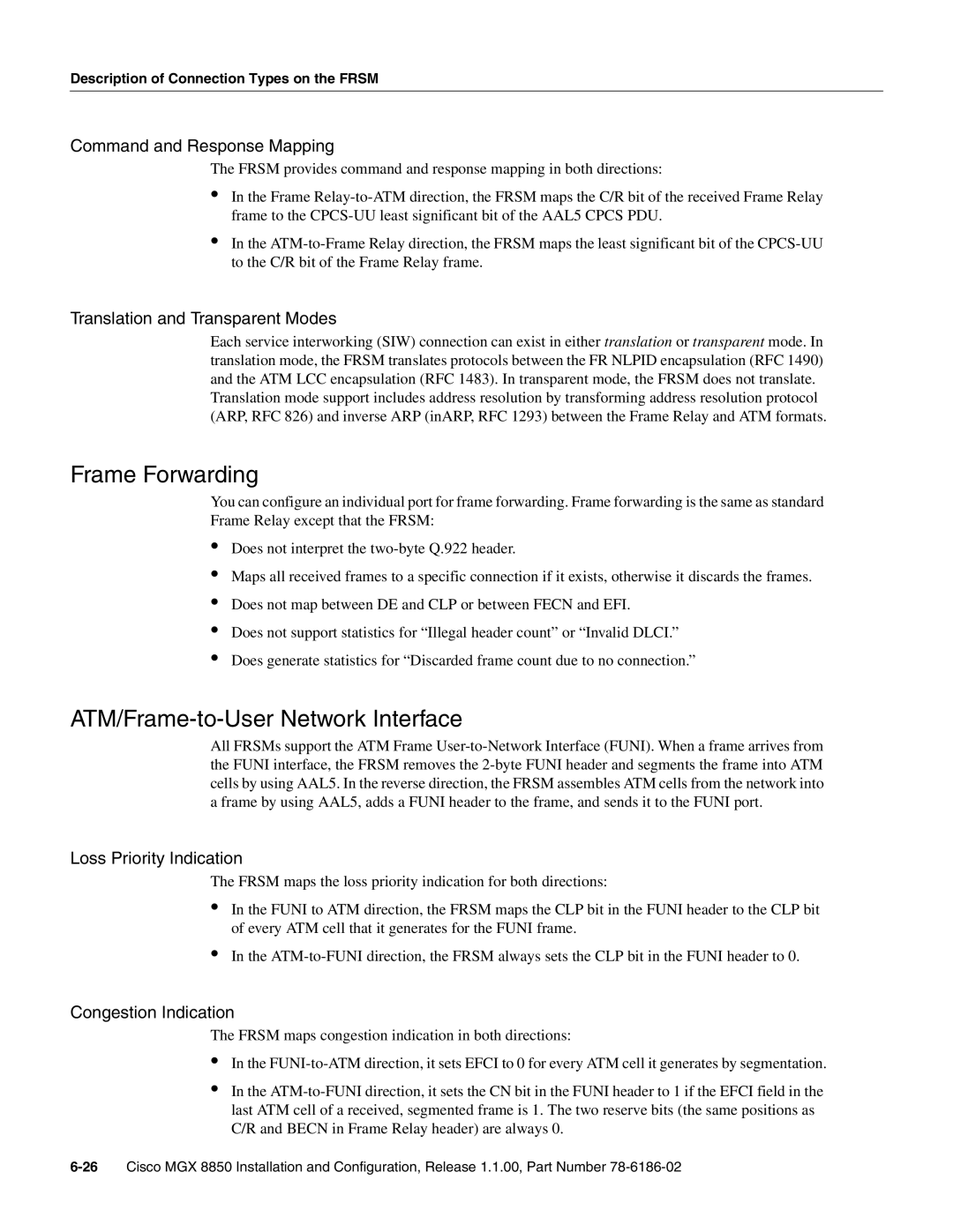 Cisco Systems MGX-FRSM-2T3E3 manual Frame Forwarding, ATM/Frame-to-User Network Interface, Command and Response Mapping 