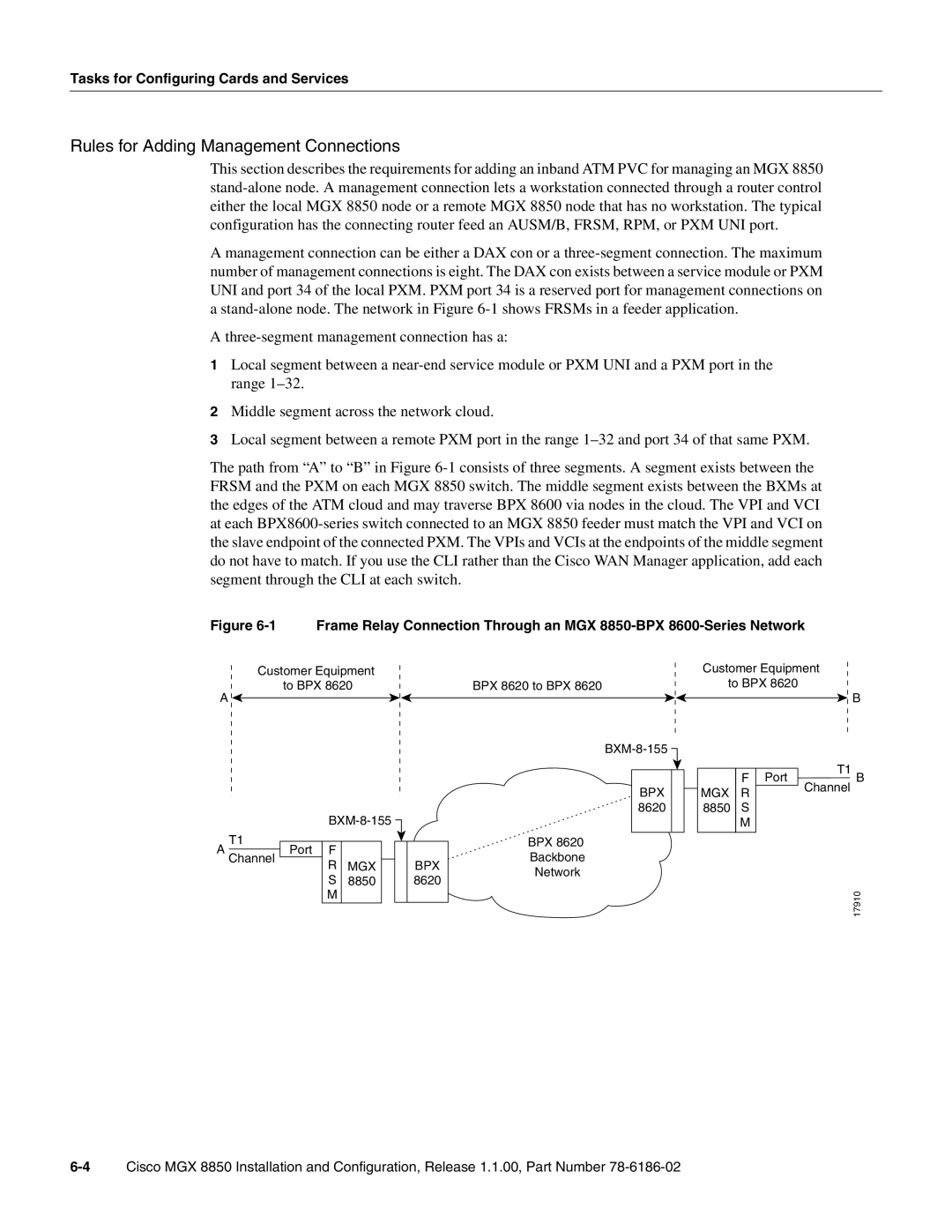 Cisco Systems MGX-FRSM-HS2, MGX-FRSM-2CT3, MGX-FRSM-2T3E3 manual Rules for Adding Management Connections 