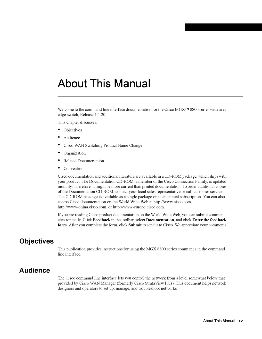 Cisco Systems MGXTM 8800 manual Objectives, Audience, About This Manual 