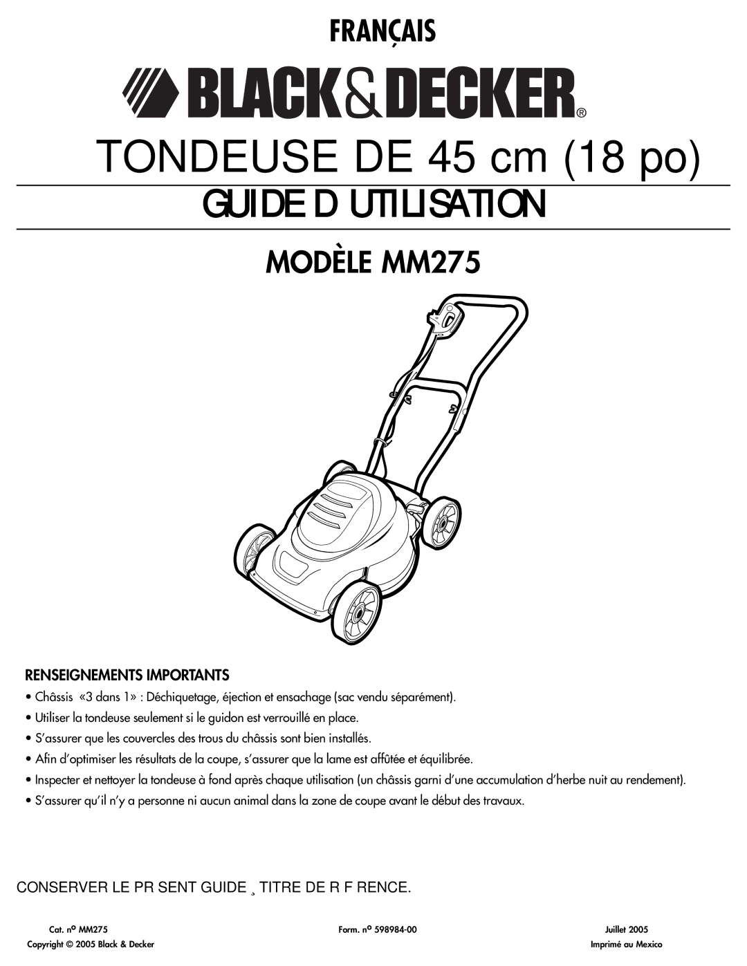 Cisco Systems MM275 instruction manual Renseignements Importants, Conserver LE Présent Guide À Titre DE Référence 