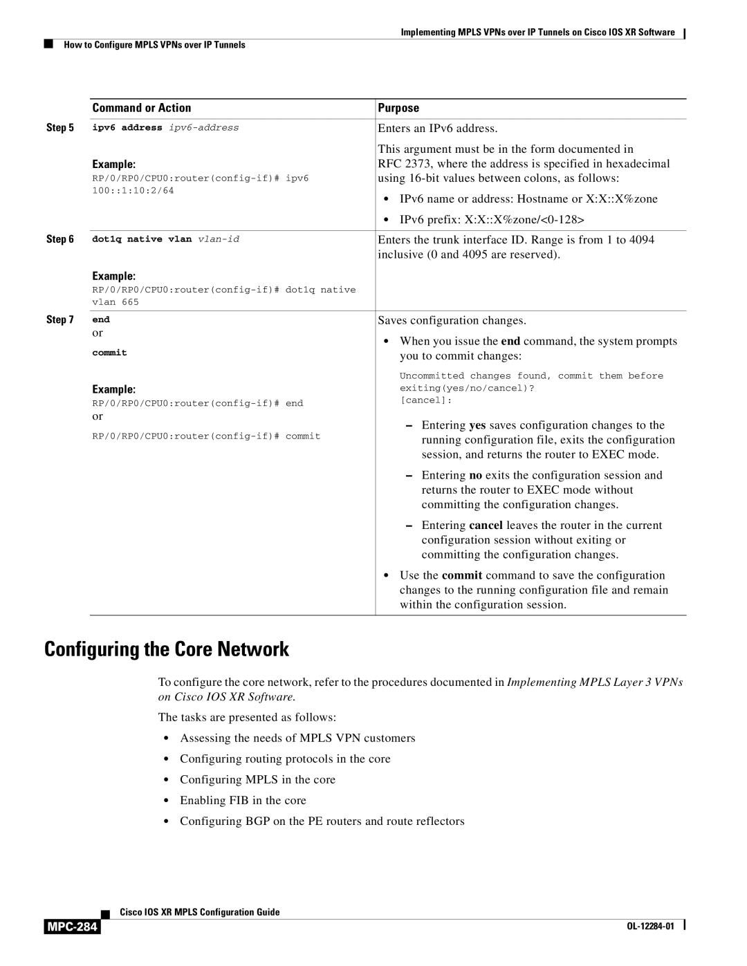 Cisco Systems MPC-273 manual Configuring the Core Network, MPC-284 