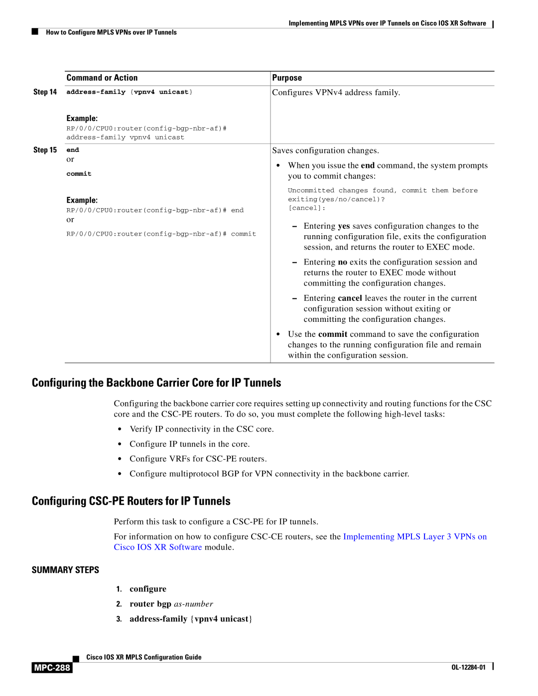 Cisco Systems MPC-273 manual Configuring the Backbone Carrier Core for IP Tunnels, MPC-288 