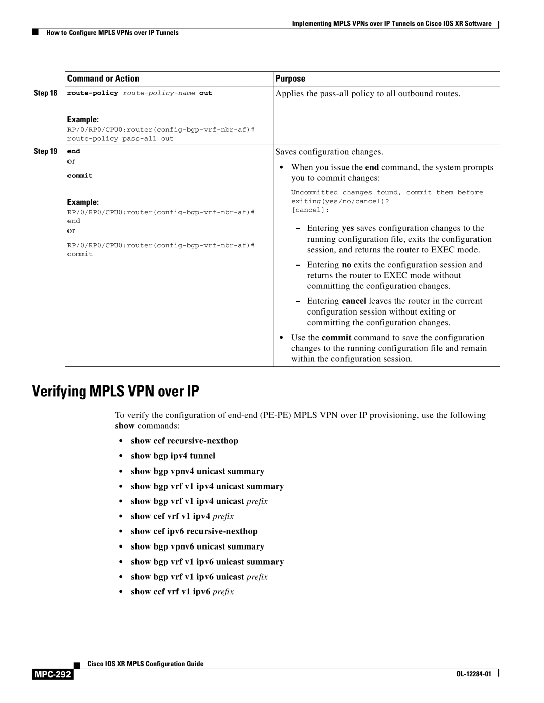 Cisco Systems MPC-273 manual Verifying Mpls VPN over IP, MPC-292 