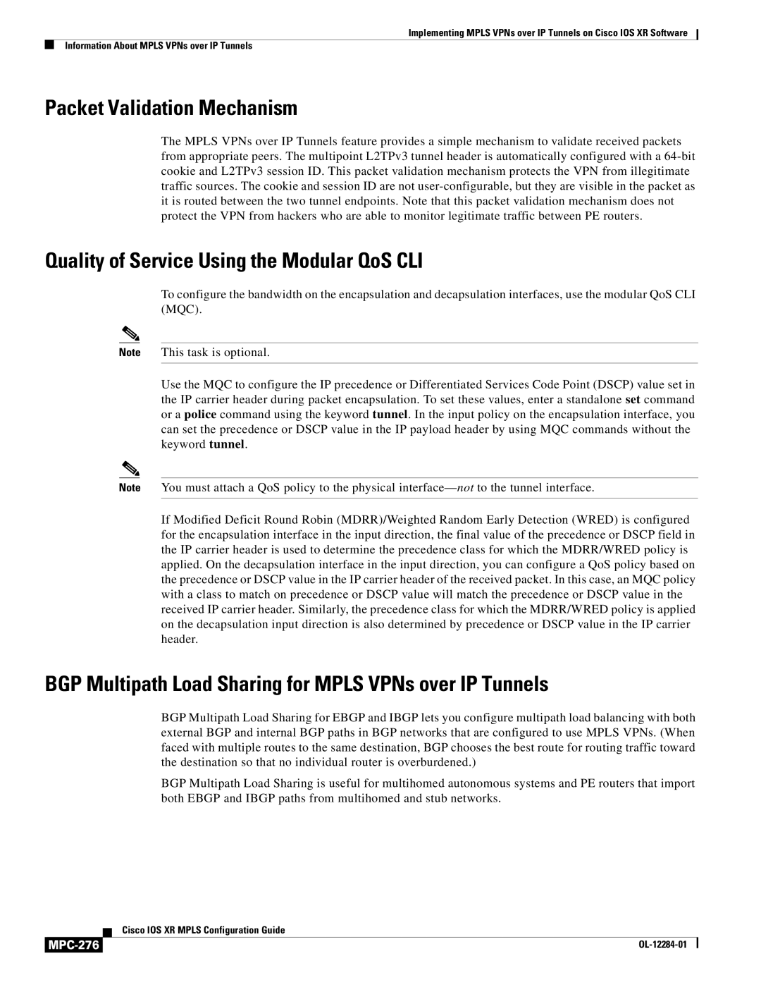 Cisco Systems MPC-273 manual Packet Validation Mechanism, Quality of Service Using the Modular QoS CLI, MPC-276 