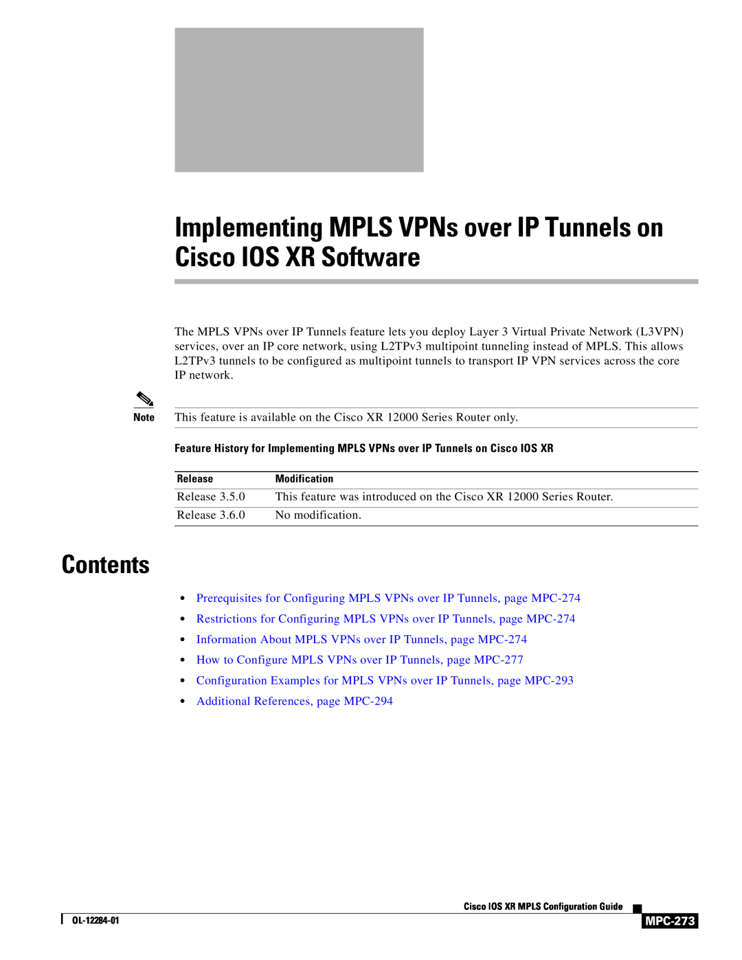 Cisco Systems MPC-273 manual Contents, Prerequisites for Configuring MPLS VPNs over IP Tunnels, page MPC-274 