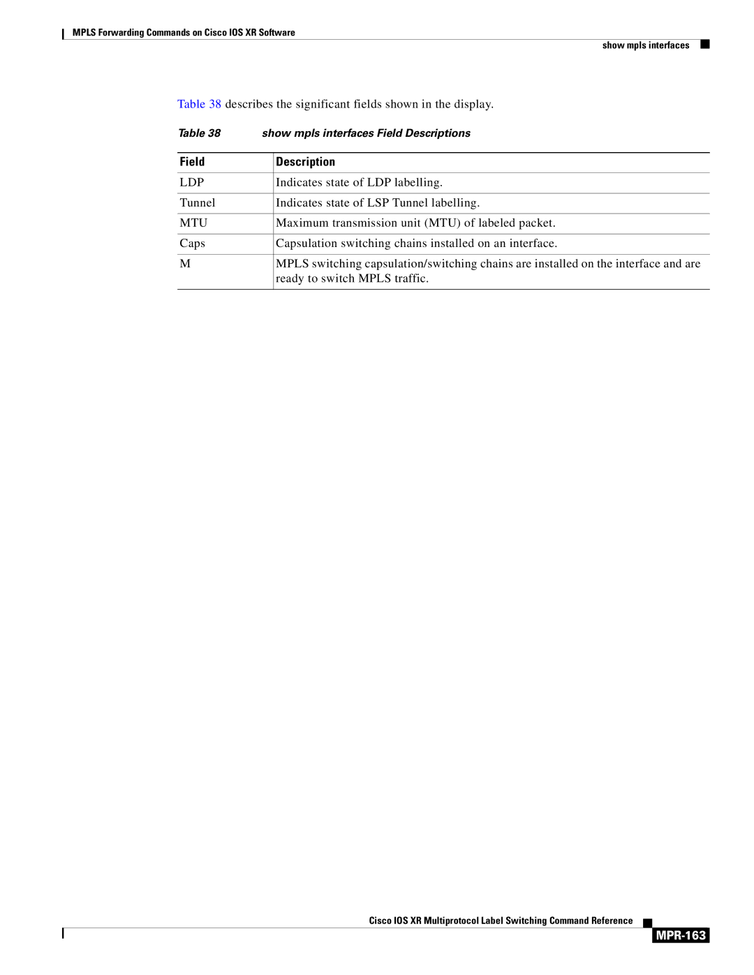 Cisco Systems MPR-151 manual Field Description, MPR-163 