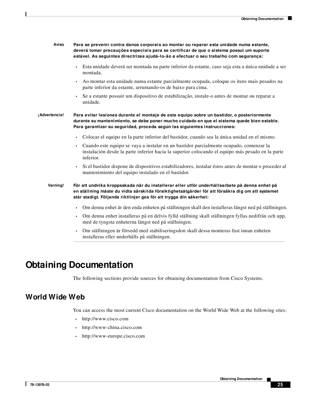 Cisco Systems MWR-1900-27 manual Obtaining Documentation, World Wide Web 