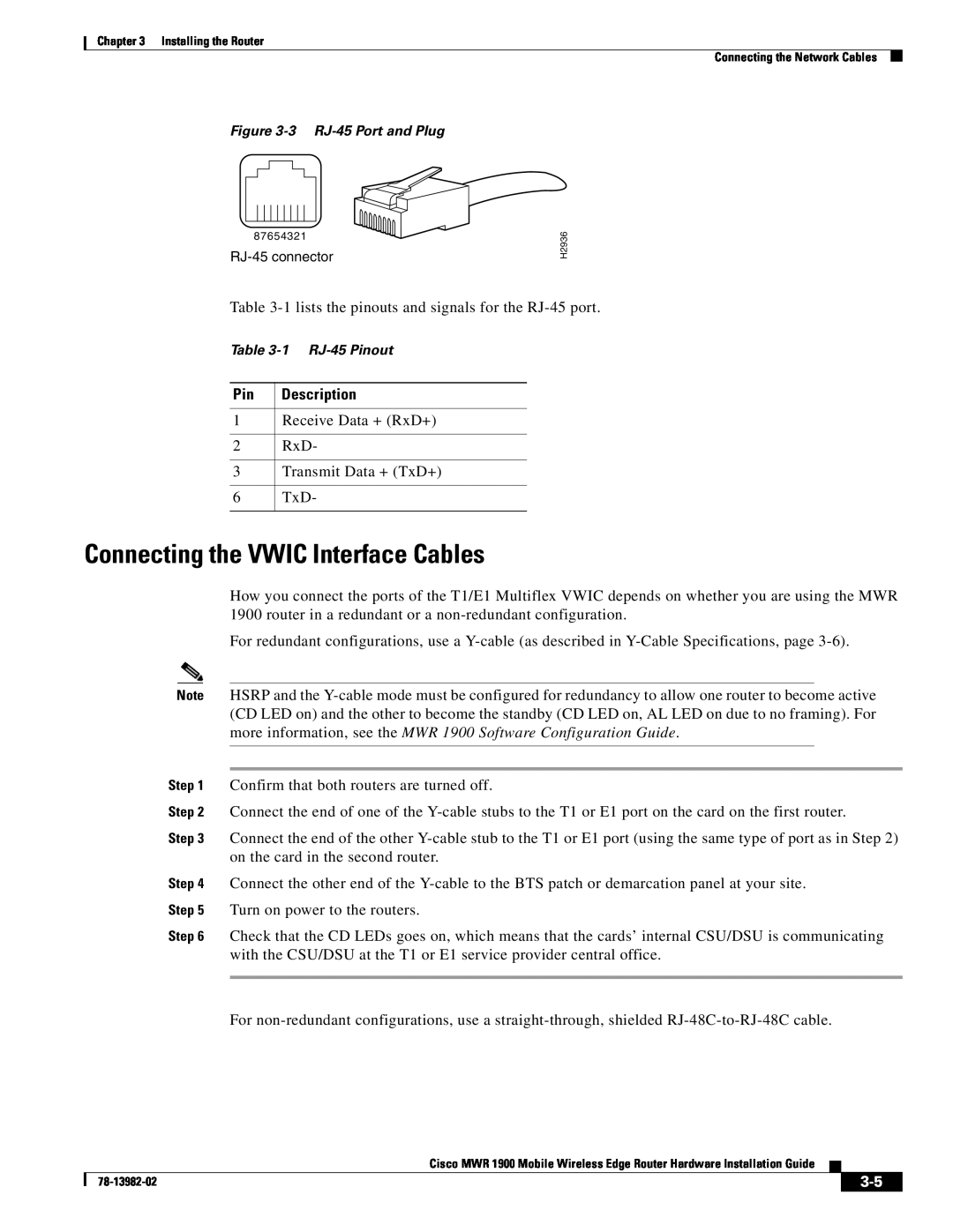 Cisco Systems MWR 1900 manual Connecting the VWIC Interface Cables 
