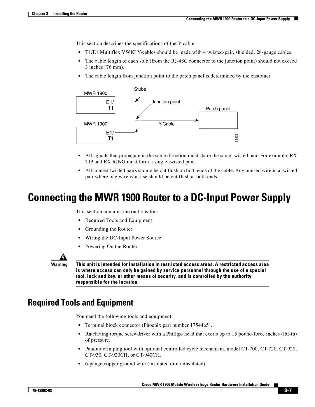 Cisco Systems manual Required Tools and Equipment, Connecting the MWR 1900 Router to a DC-Input Power Supply 