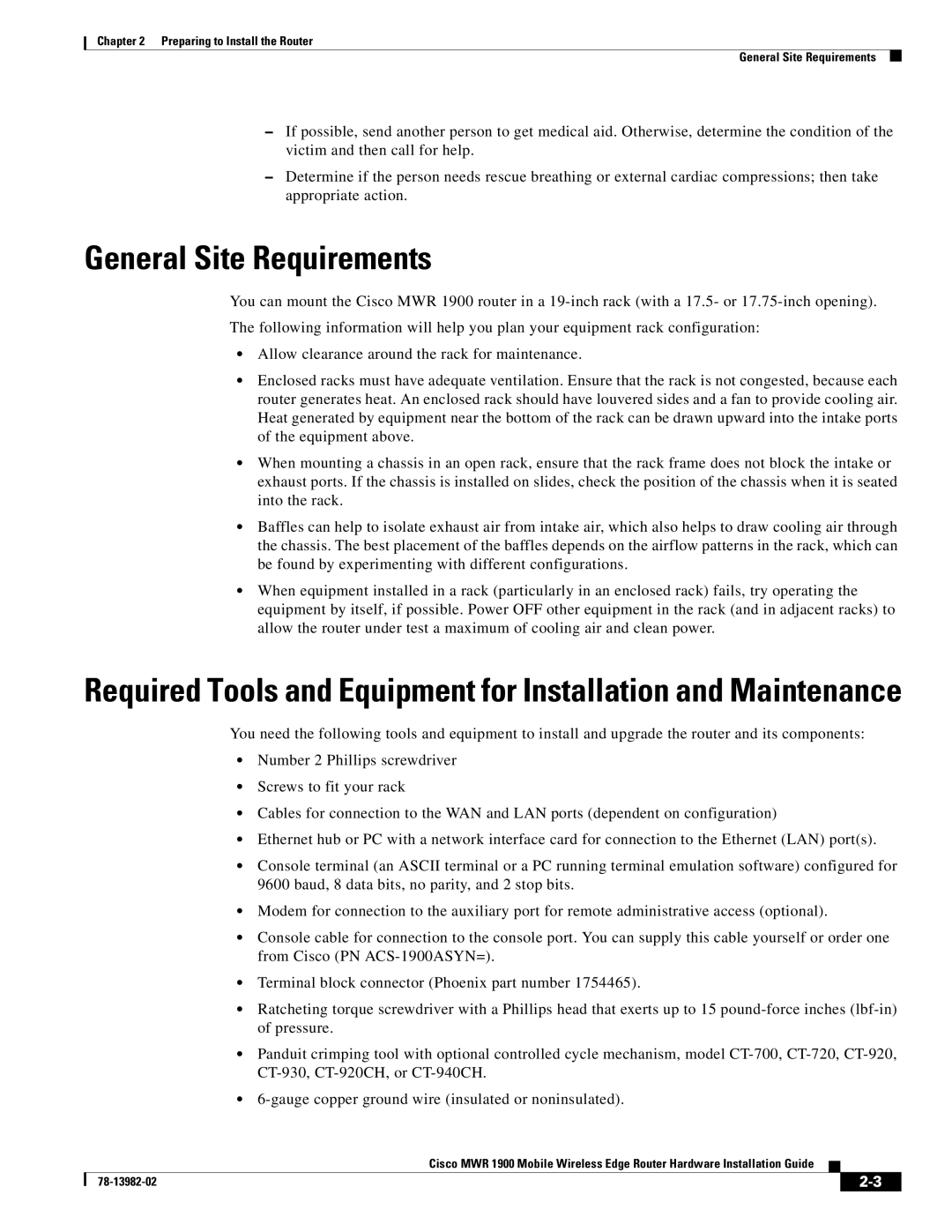 Cisco Systems MWR 1900 manual General Site Requirements 