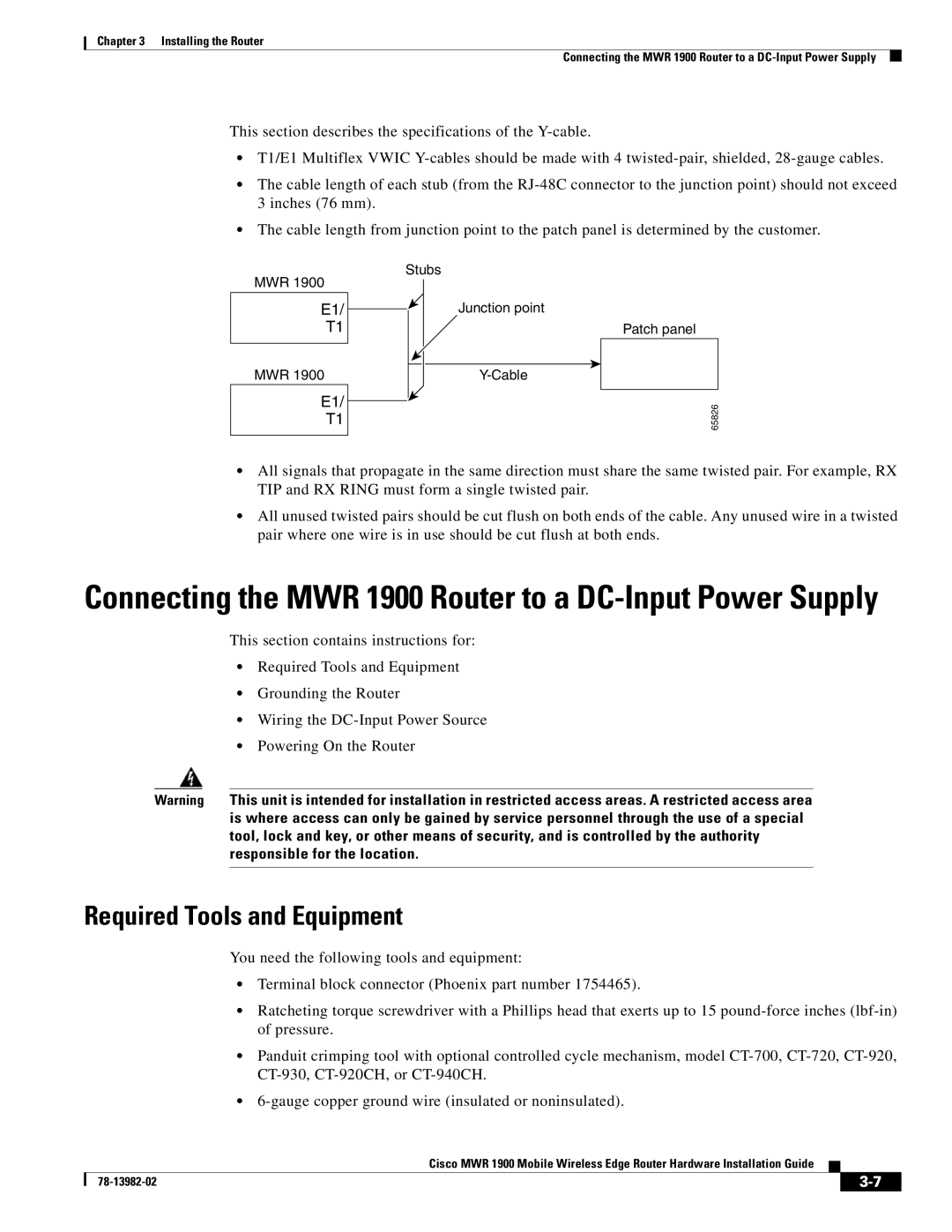 Cisco Systems manual Connecting the MWR 1900 Router to a DC-Input Power Supply, Required Tools and Equipment 