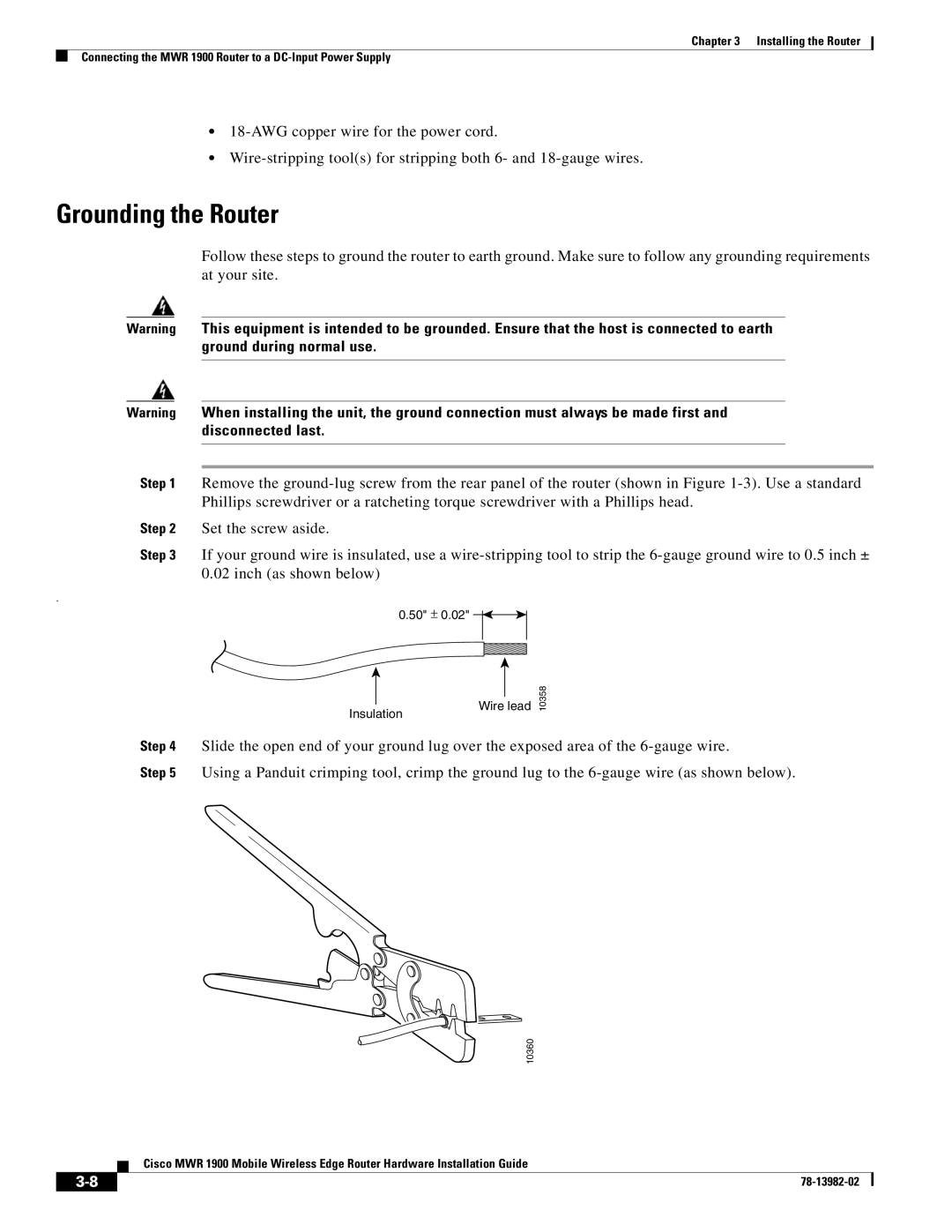 Cisco Systems MWR 1900 manual Grounding the Router 