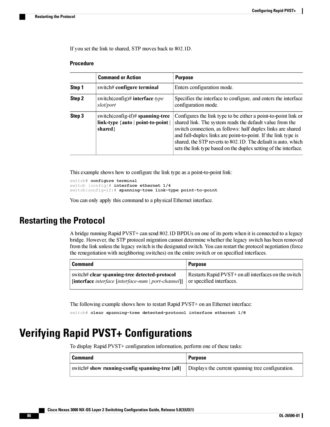 Cisco Systems N3KC3048TP1GE, N3KC3064TFAL3 manual Verifying Rapid PVST+ Configurations, Restarting the Protocol 