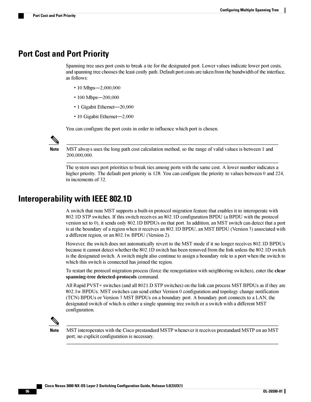 Cisco Systems N3KC3048TP1GE, N3KC3064TFAL3 manual Port Cost and Port Priority, Interoperability with Ieee 802.1D 