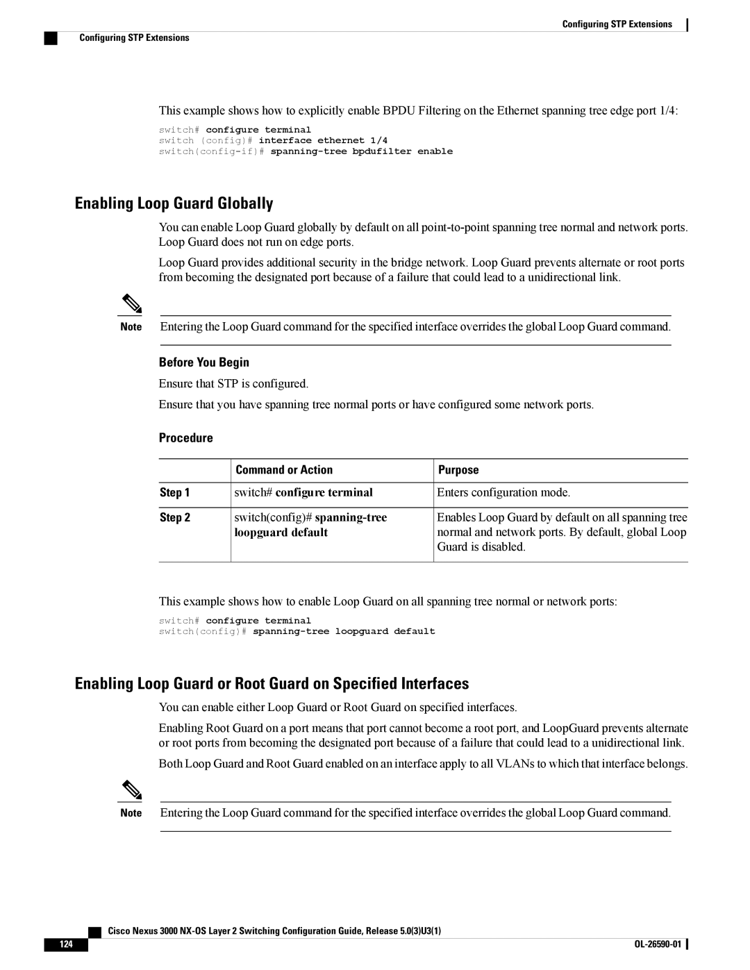 Cisco Systems N3KC3048TP1GE manual Enabling Loop Guard Globally, Enabling Loop Guard or Root Guard on Specified Interfaces 