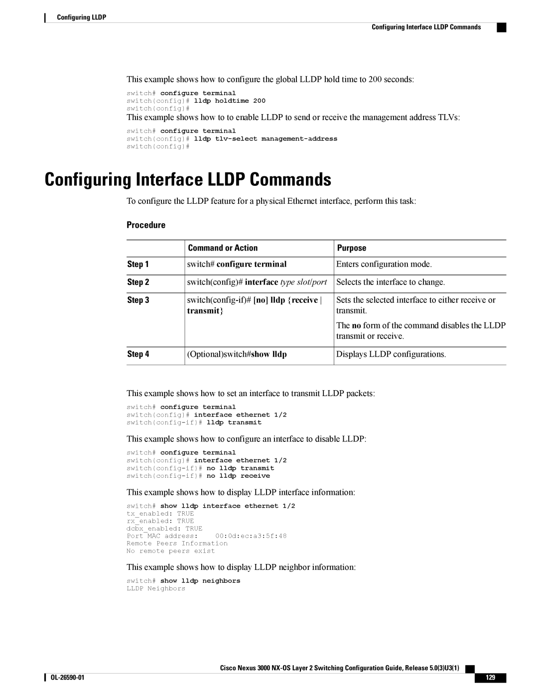 Cisco Systems N3KC3064TFAL3, N3KC3048TP1GE manual Configuring Interface Lldp Commands, Transmit 