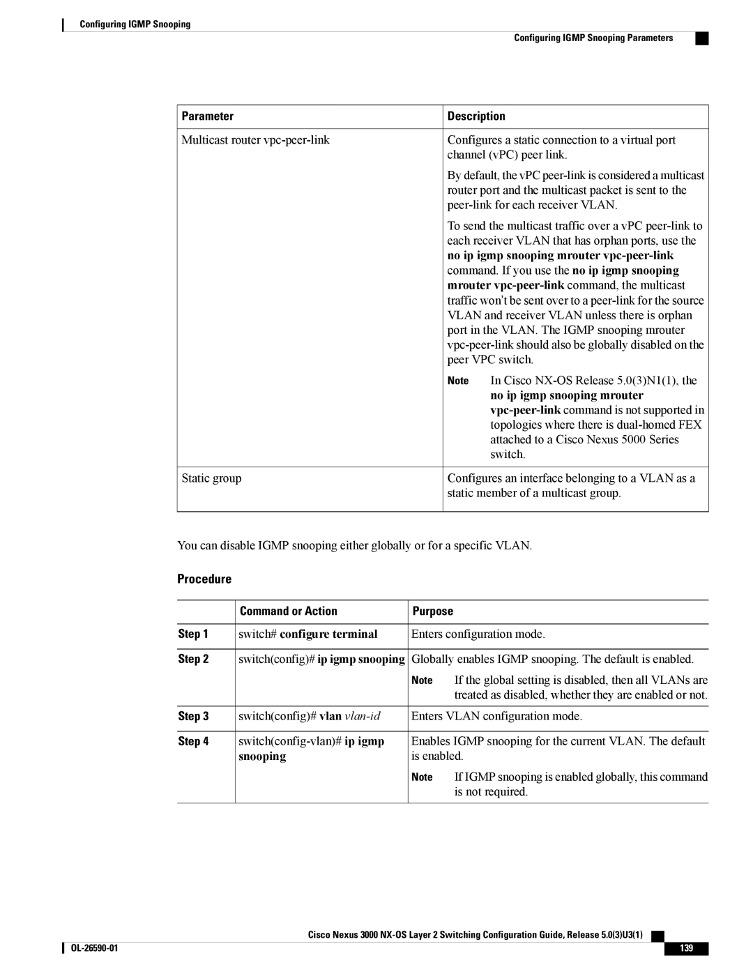 Cisco Systems N3KC3064TFAL3, N3KC3048TP1GE manual No ip igmp snooping mrouter vpc-peer-link, Snooping 